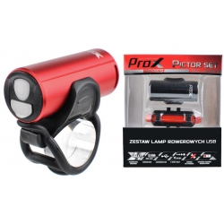 Zestaw lamp rowerowych ProX Pictor set red Cree 350+10Lm USB